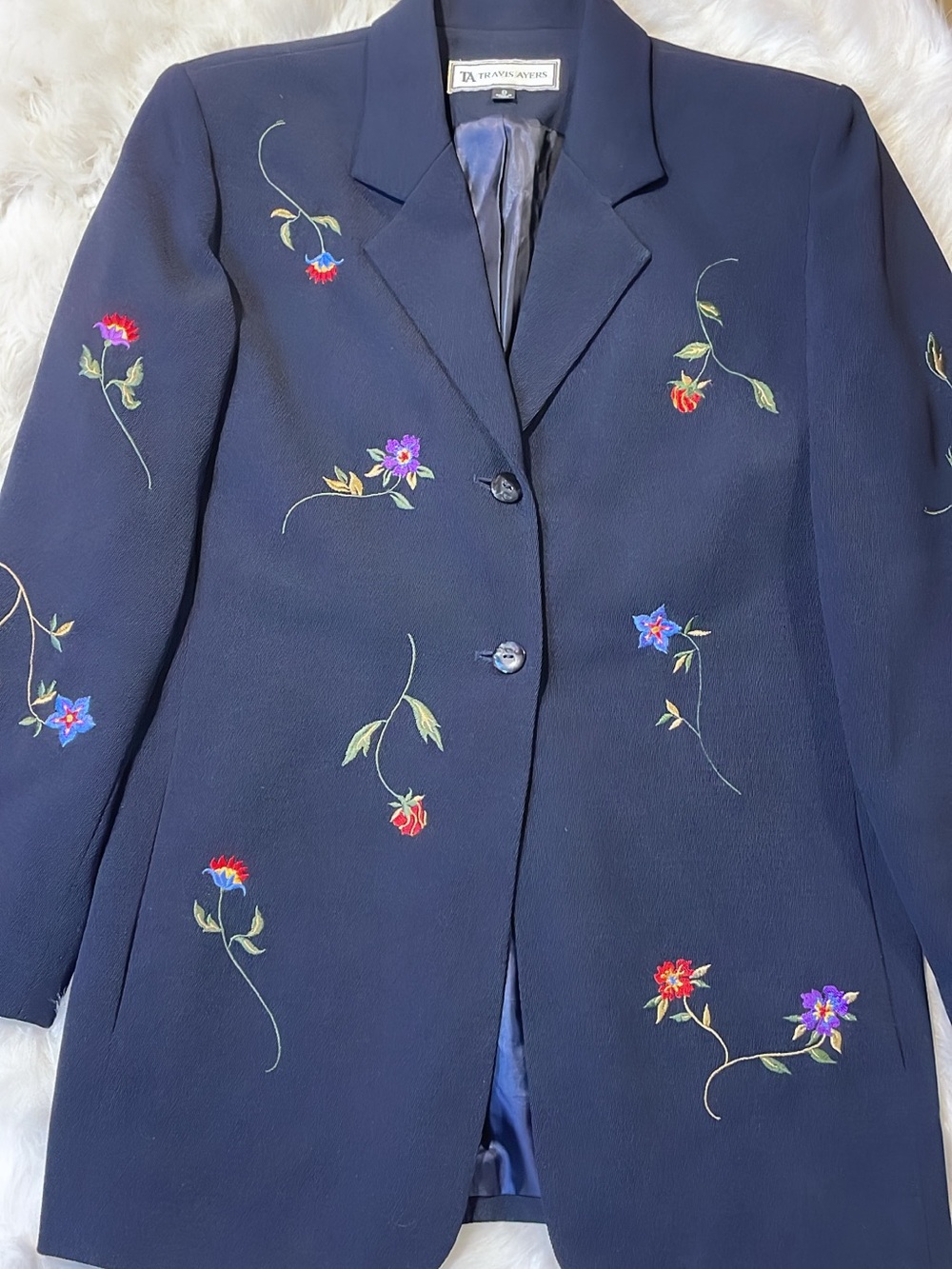 Travis Ayers Navy Blazer with Multicolor Floral Embroidery - Picture 4 of 6
